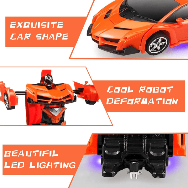 Fjärrstyrd bil, Transformerande robotbil Rc Bilar för barn Pojkar Flickor Present, 2,4G 1:18 racingbil med en knapp - Orange