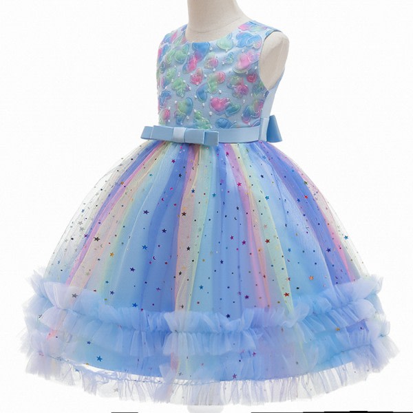 CDQ Princess Dress, Toddler Barn Flickor Prints Rainbow Ärmlös