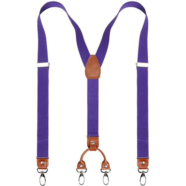 CDQ Men's Y-Back 4 Metal Clip elastiska breda hängslen perfekt för Purple