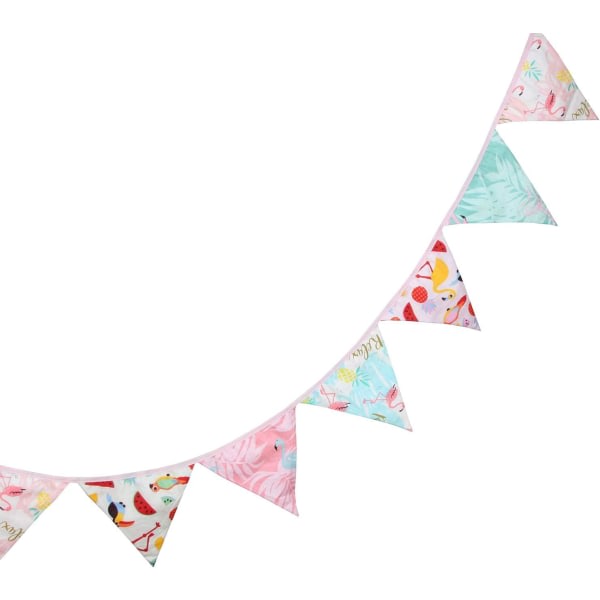 CDQ 10,8 fot blommig bunting banner, vintage dobbeltsidig triangelvimplar i tyg (rosa)