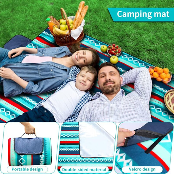Vanntett piknikteppe 200 x 200 cm - Piknikteppe for utendørs bruk - Isolert fleece piknikmatte - Stort piknikteppe med bærehåndtak