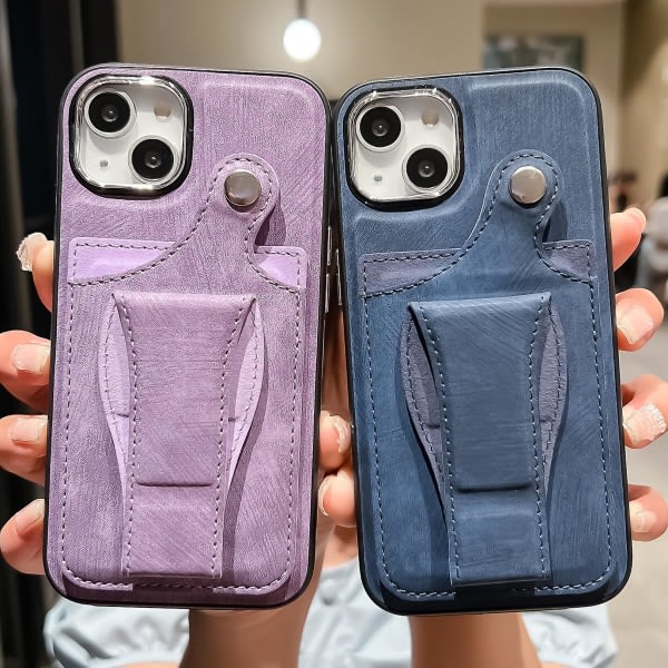 Pu Läder Tpu telefoncover til Iphone 14 Plus Anti-drop cover med kortholdere, understøttet lilla