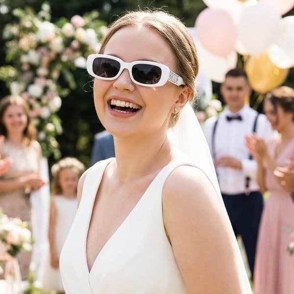 BRIDE solglasögon vita BRIDE bokstavssolglasögon för bröllop, lätta PC-partyglasögon för möhippa, presenter till bröllopsdusch