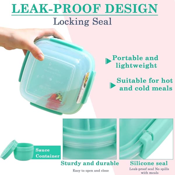 Lunch Box - Bento Box - 1300 ml with Divided Compartments - Built-in Reusable Spoon - Leak-proof