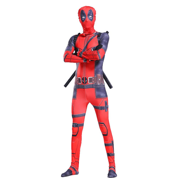 Deadpool Cosplay-dräkt för vuxna, mask, jumpsuit, svärd, X-ryggbälte, Halloween-fest, utklädningskläder M