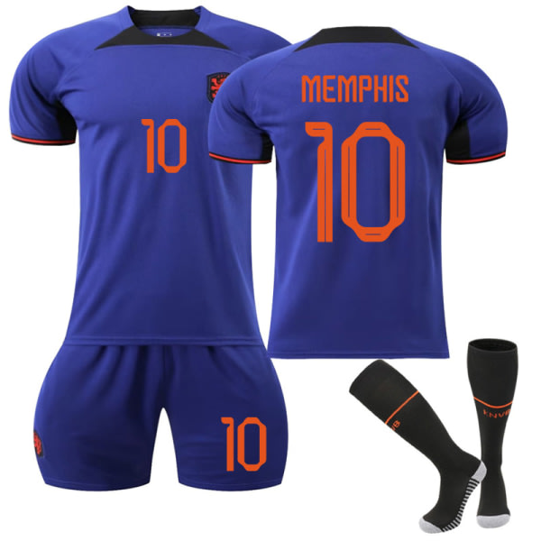 Qatar VM 2022 Holland Memphis #10 trøje fodbold herre T-shirts Sæt Børn Unge fodboldtrøjer Børn 28(150-160cm)