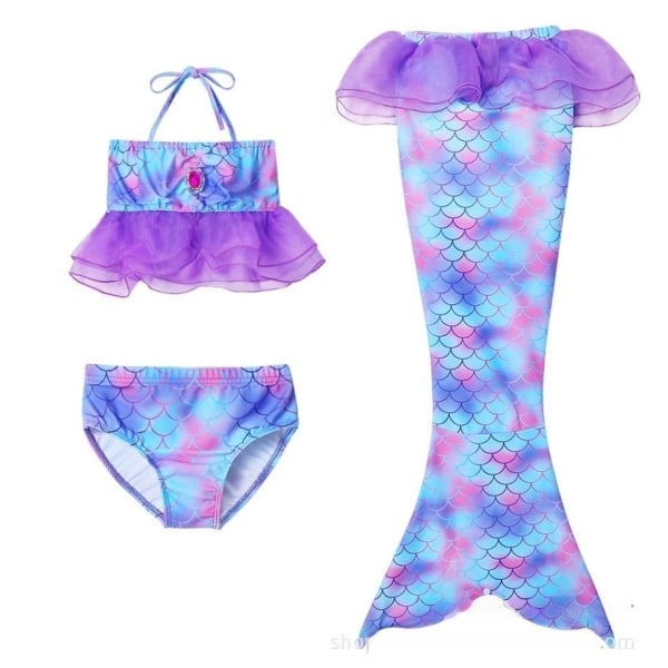Sjöjungfru Baddräkt Bikini Mermaid Tail Flicka Lila 110 110