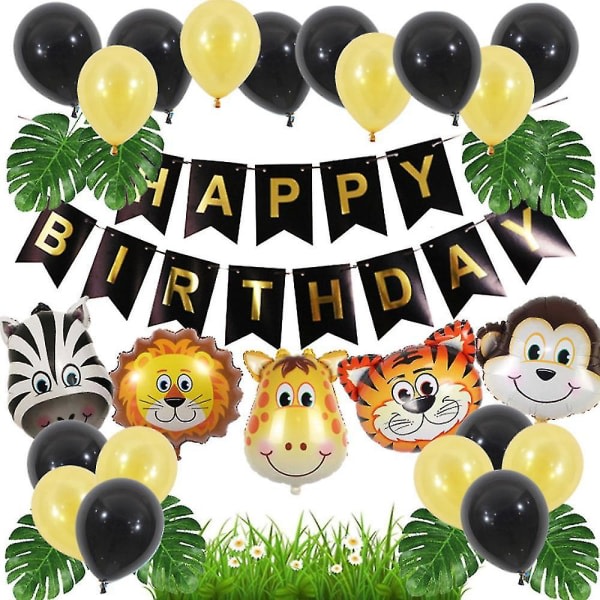 Animal Jungle Kids Grattis på födelsedagen Banner Folie Ballonger Set Party Dekor