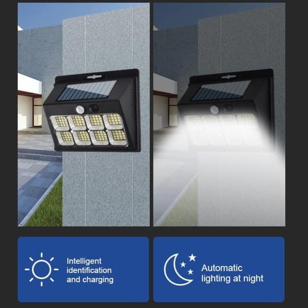 Solcelle vegglamper med bevegelsessensor, 3 moduser, 120 COB LED, utendørsbelysning, 4-pakning_TF_TF 4 st