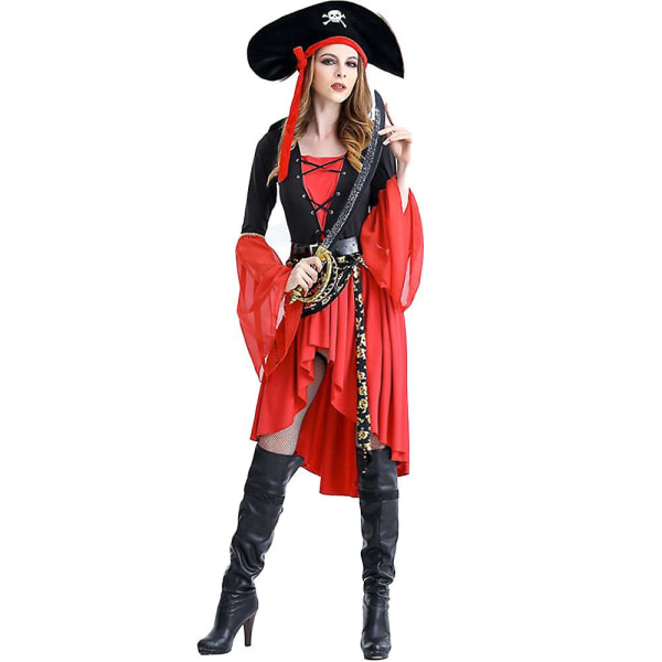 Pirate Of The Caribbean Swashbuckler Buccaneer Kostym Dam Pirate Cosplay-antrekk Halloween Party Dress Up Full Set XL
