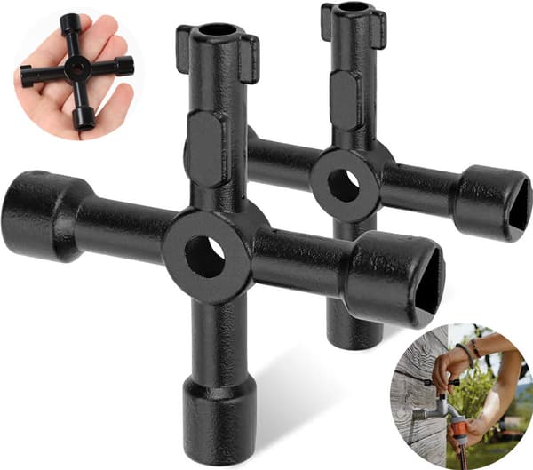 2-delt sort universal 4-vejs nøgle – til gas-, el-, vandmålerskabe, radiator