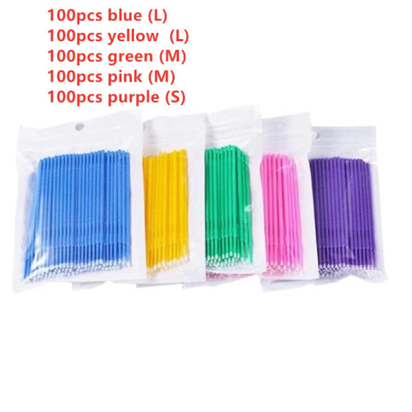 500 st = 5-pack engångs MicroBrush ögonfransförlängning 500pcs Blue L