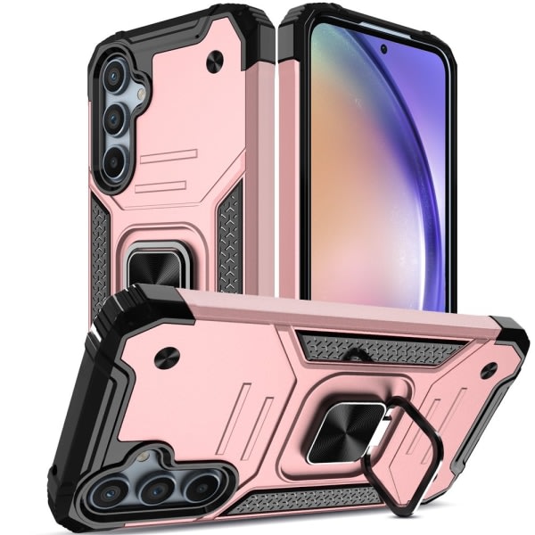 Elegant Choise case med ringställ för Samsung Galaxy A54 5G Stötsäkert Heavy Duty- cover, svart rosa