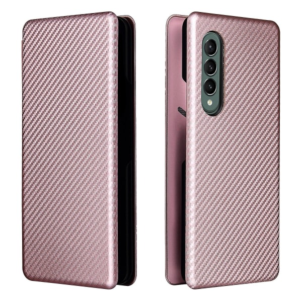 Case För Samsung Galaxy Z Fold 3 5g Kolfiber Case Folio Flip Skyddande magnetiskt cover Etui Coque Rosa ingen