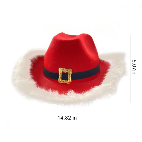 Julefjer Rød Cowboyhat Med LED Lys Julemand Hat Western Cowboy Rød Hat Julemand Børste Trimmet Lys Hat