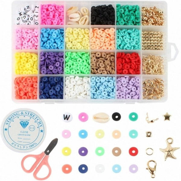 DIY runde polymerleireperler flate leireperler sett for smykkefremstilling som bildet viser