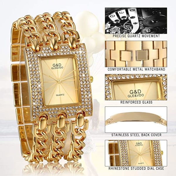 Elegant analog klokke med strass, rektangulær