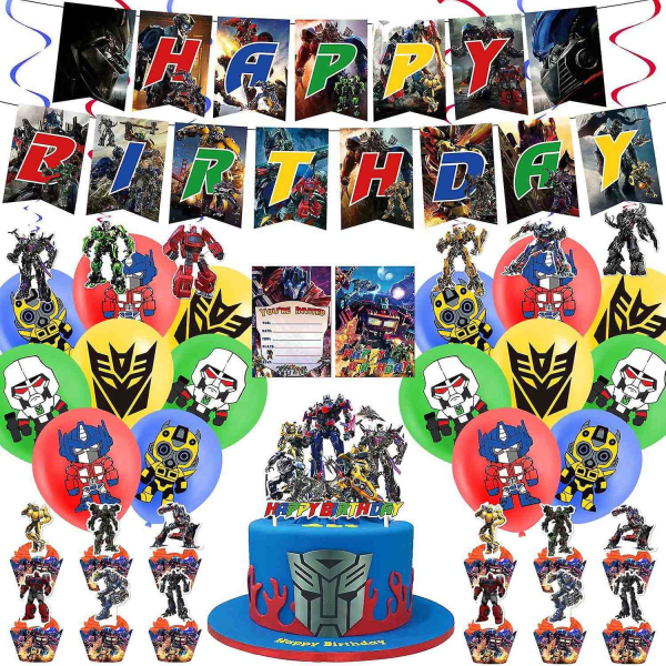 Transformers Tema Fødselsdagsfest Dekorationer Transformers Trækflag Banner Kageindsatser Balloner Spiralophæng - Perfekt Sæt C Set C