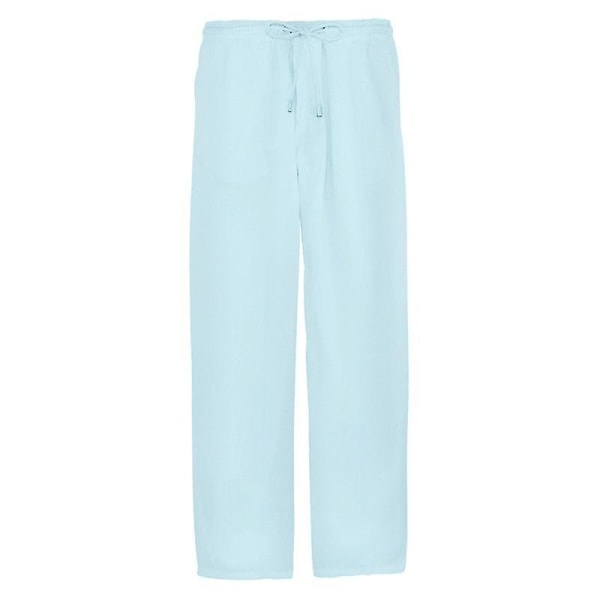 Herre Linned Casual Løse Bukser Elastisk Talje Strand Yoga Bukser Lyseblå L zdq