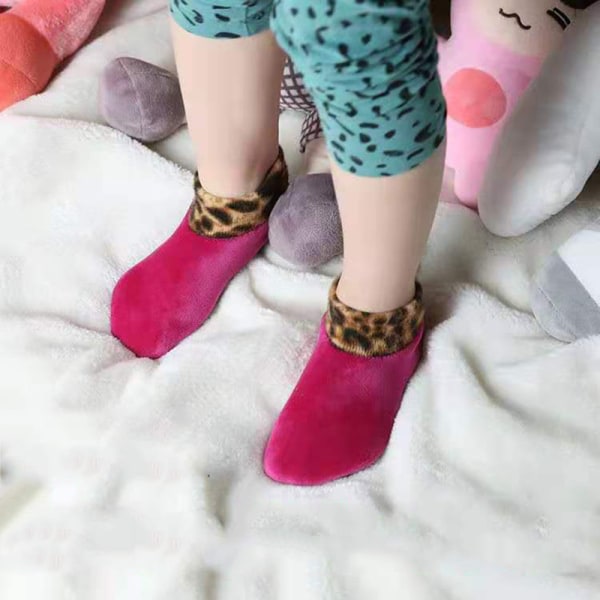 Toddler Vinter Varme Leopard Print Golvstrømper Skridsikre Hjem Indendørs Tøfler Kaffe M Zdq