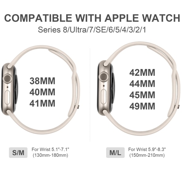 4-pakkauksen yhteensopiva Apple Watch -rem Apple Watch Ultra/iWatch Series 8 SE 7 6 5 4 3 2 1, ljus färg