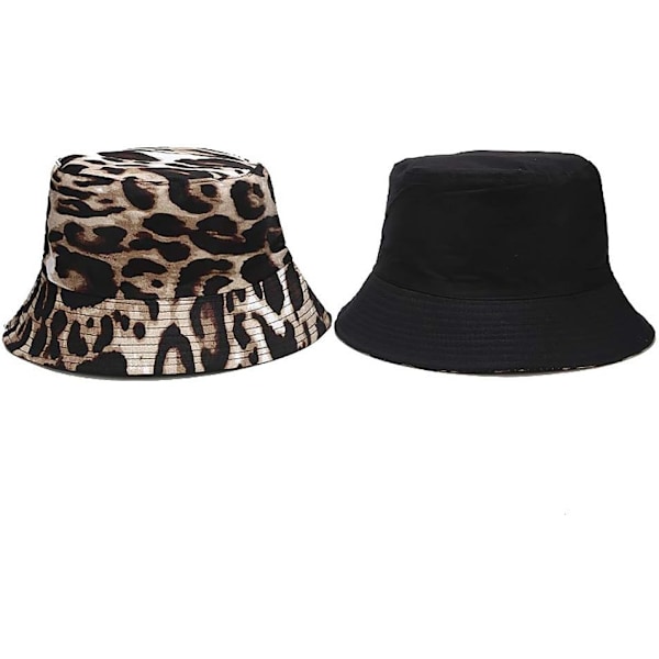 Söt bucket hat strandfiskarhattar för kvinnor, vändbar dubbelsidig användning Leopard