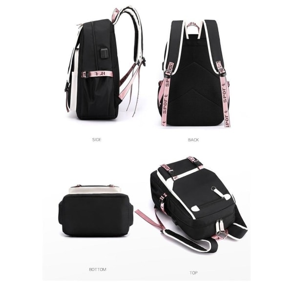 BTS Ryggsäck Barn Ryggsäckar Ryggväska med USB-uttag 1 st Rosa 3 rosa 3