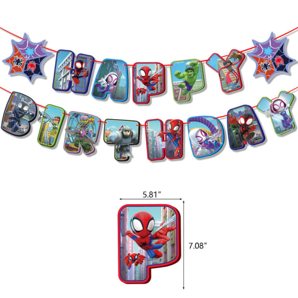 Marvel Friends fødselsdagsfestdekorationer Spider-Man dra flagga tårta insats ballong festtillbehör C