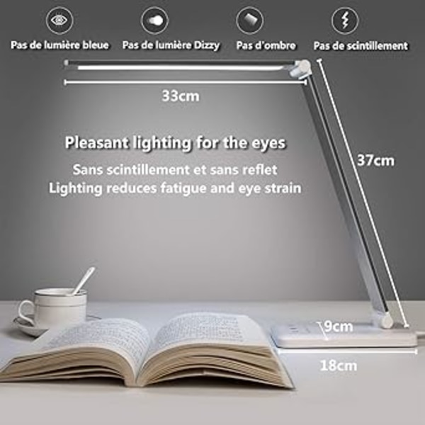 LED-skrivebordslampe med touch-dæmper og USB, sort_tfrf black