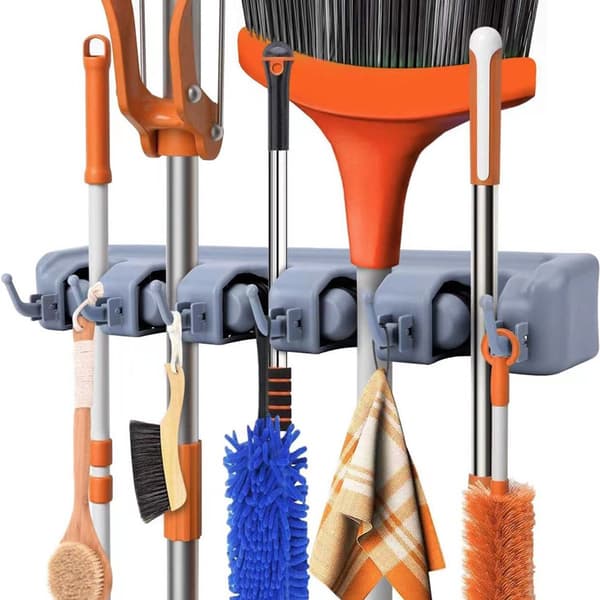 Broom Holder - Broom Hanging System - 6 Hooks 5 Clamps - Grey - Material - Very Robust U...