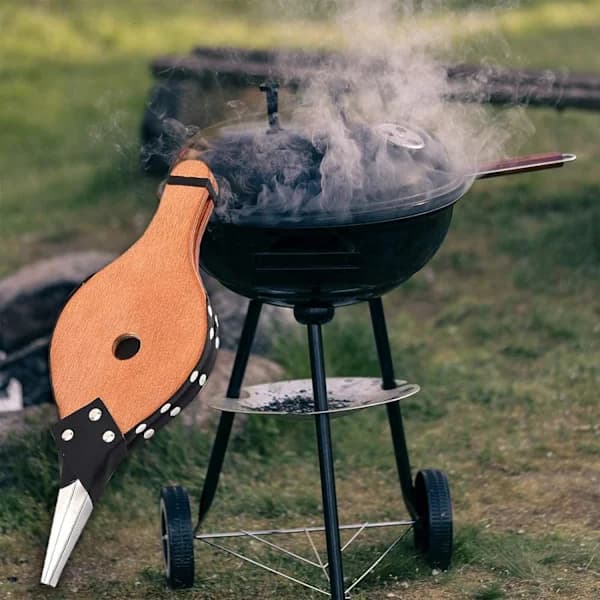Pejsbælg Træ og PU Læder Luftblæser til Pejs Grill Kul BBQ og Camping Brun