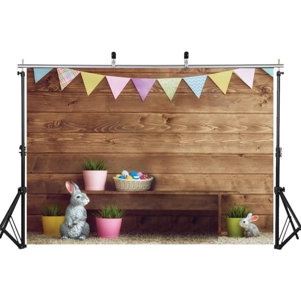 Heyone 7x5FT Påskebakgrunn Påskeegg Kanin Flagg Tregulv Fotografi Baby Nyfødt Fotografi Bakgrunn Påskedekorasjon