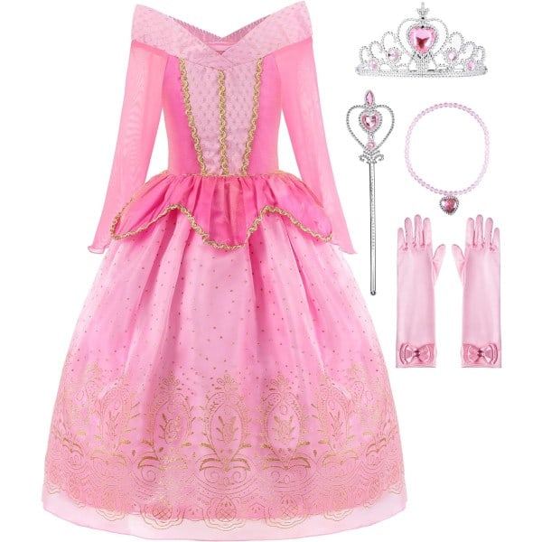 Små flickor Princess Dress up kostym med accessoarer, 7-8 (150), Rosa