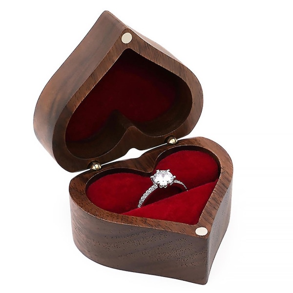 Förlovningsring Box Hjärtform Träring Case Unikt för förslag Bröllop Xinda CDQ