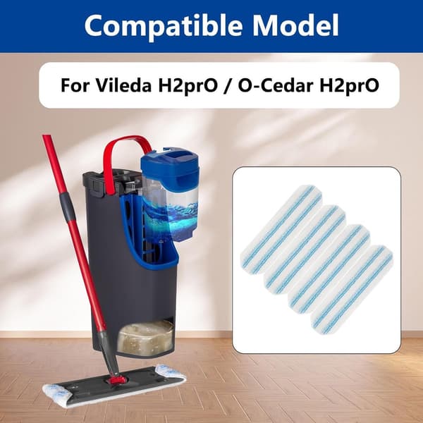 4-pakning, erstatningsmoppeputer egnet for O-Cedar H2prO moppesystem, erstatningsmoppehode for O...
