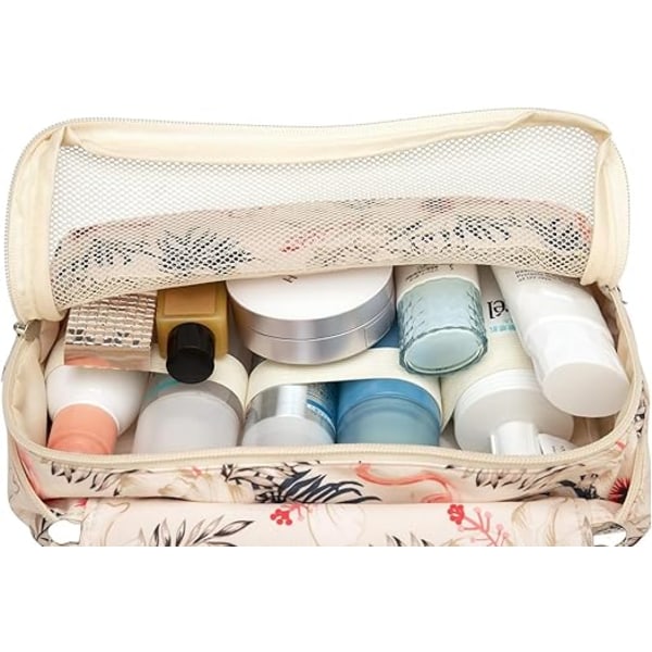 Hengende Toalettmappe, Sminkeveske for Kvinner, Jenter, Barn, Vanntett, Beige Flamingo