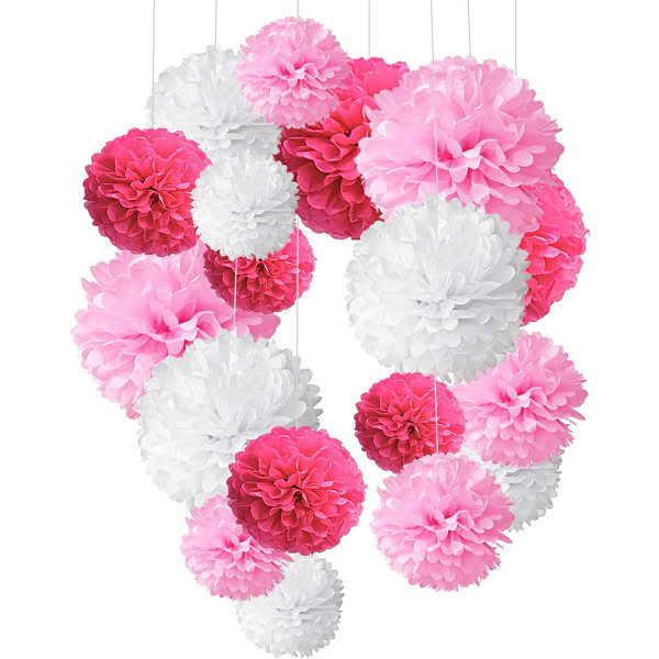 CDQ 18 st Bröllopsdekoration silkespapper Pom Poms Bröllop Handgjorda 18-teiliges rosa Papierblumen-Set