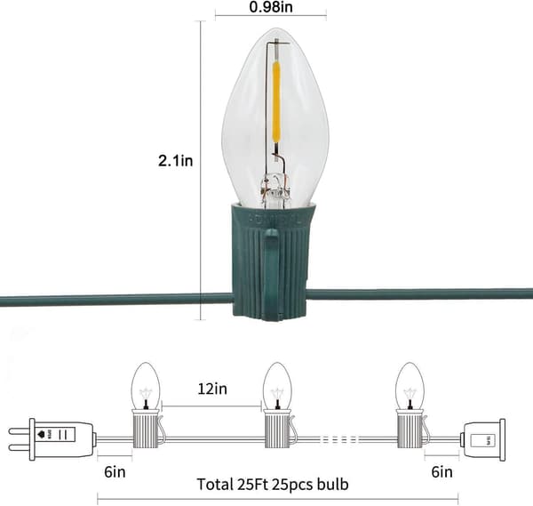 Pallerina C7 LED Julbelysning, 5 Meter, Färgglad Julbelysning, Transparenta Lampor Clear Light