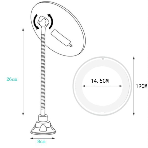 Fleksibelt forstørrelsesspeil Roterende opplyst LED sugekoppFesting hvit og grå krom Triomphe-200x183x68mm Sunmostar