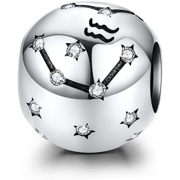 CDQ Kvinnors 12 stjärnbilder Zodiac Star Bead Berlocker 925 Sterling