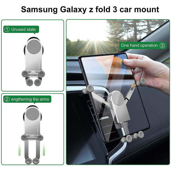 Gravity Biltelefonhållare Kompatibel med Samsung Galaxy Z Fold 4/z Fold 3, Car Air Vent Clip Mount Smart Phone Stand Silver