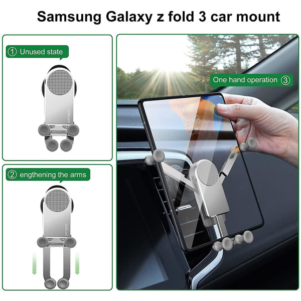 Gravity Biltelefonholder Kompatibel med Samsung Galaxy Z Fold 4/z Fold 3, Car Air Vent Clip Mount Smart Phone Stand Sølv