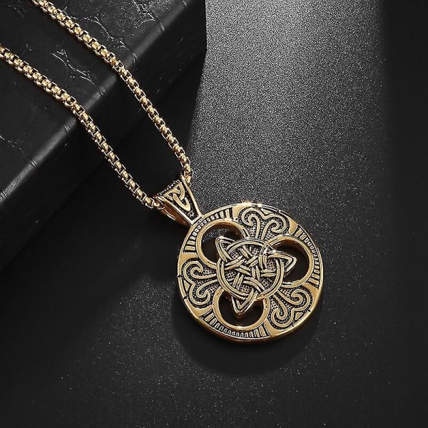 Viking Smykker Rundt Keltisk Knude Halskæde Til Mænd Nordisk Rune Amulet Mode Trøje Halskæde Gave AL6888-Guld