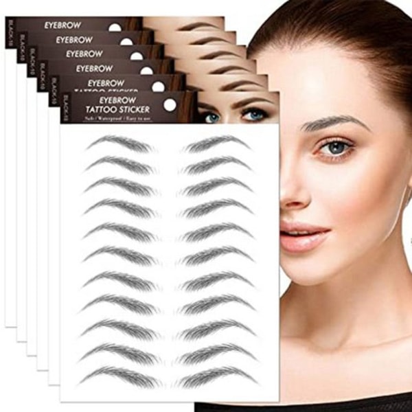 6 st hårliknande vanntäta ögonbrynsklistermärken for kvinner och flickor