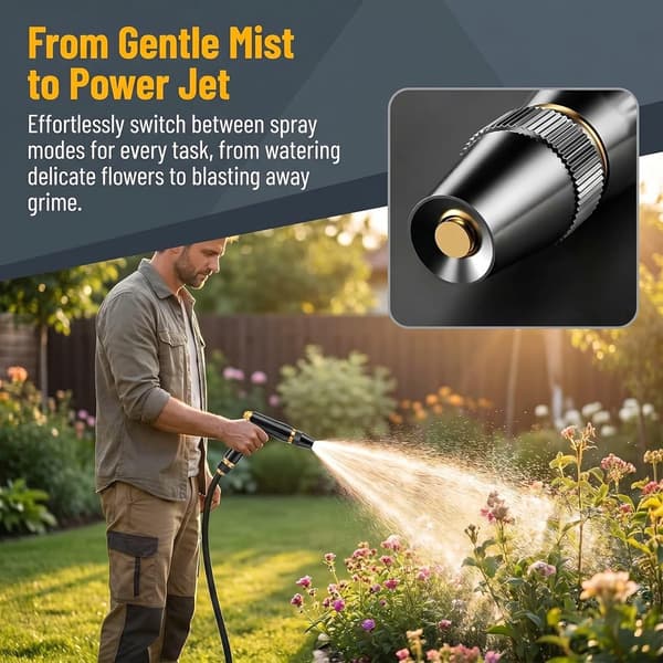 Högtrycksmunstycke 2-pack, justerbar stråle, dimma och solfjäderspray, för biltvätt, växtvattning och hemstädning, svart