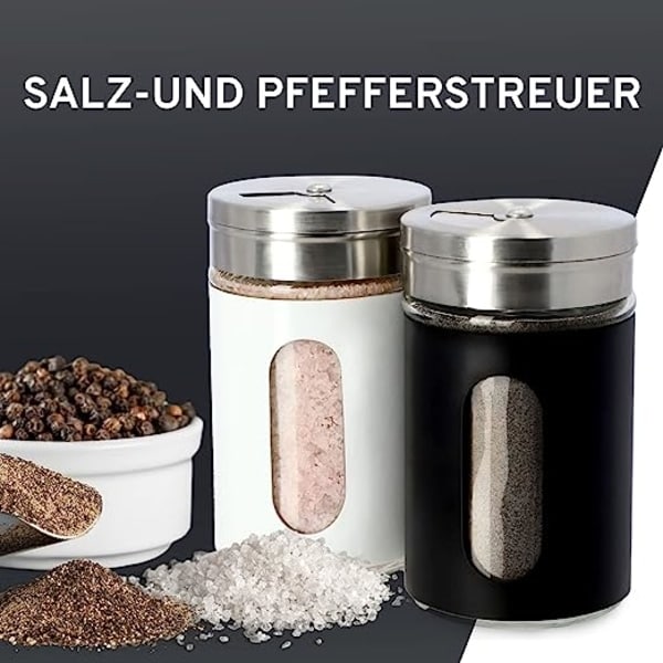 Suola- ja pippurimyllysetti, 90 ml, lasinen ja ruostumaton teräs suolamylly, pieni maustepurkki kannella, mausteteline, purkki, läpinäkyvä suola-astia - CDQ