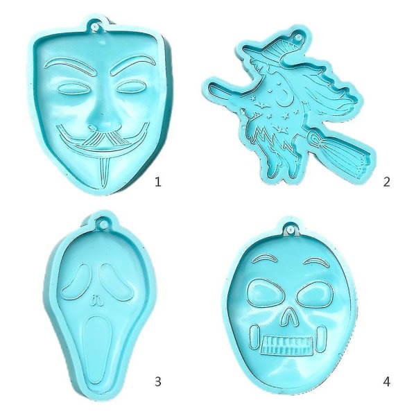 Gör-det-själv glänsande Halloween-maske Nyckelring Form Charms Mold Resin Epoxi Smycken, 1 CDQ