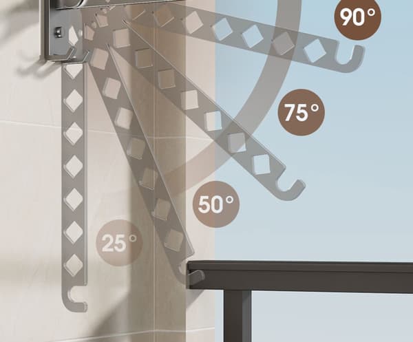 Vægmonteret tørrestativ, foldbart 180° multivinkel tøjstativ i rustfrit stål til balkon, indendørs skab, vindue, hvid Wit