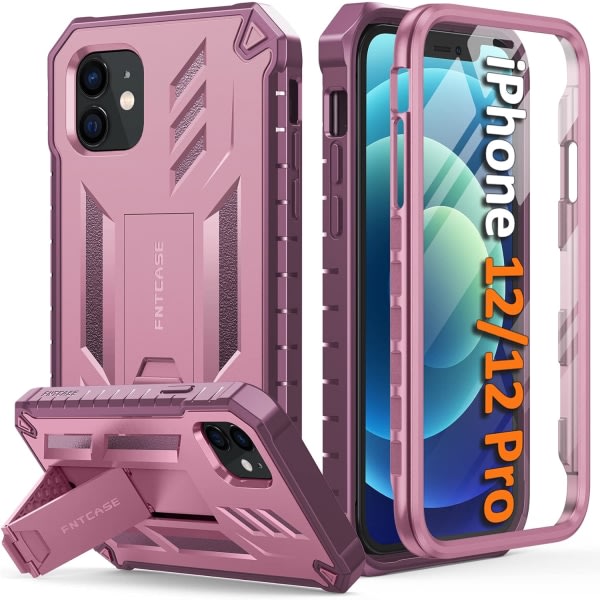 iPhone 12 telefoncover Militärklass Dropsäkert Robust cover med stöd | Matt texturerat stötsäkra TPU Hybrid Bumper Cases 6,1 tum