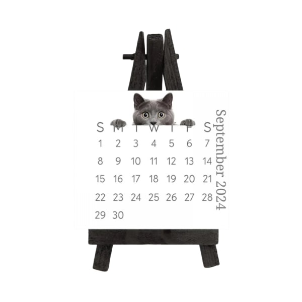 2024 Peeking Cat-skrivebordskalender, tegneseriekalender Kreative skrivebordsdekorasjoner Bærbare små skrivebordskalendere Månedskalender Vendekalender